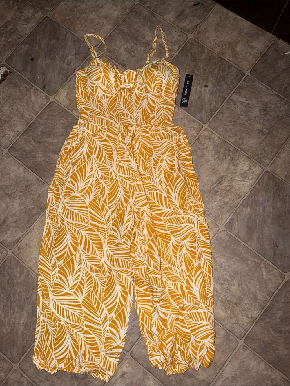 Women's Yellow Leaf-Print Jumpsuit - Unbranded